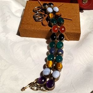 Double strand semi precious stone bracelet. Amethyst, tiger's eye, lapis etc.